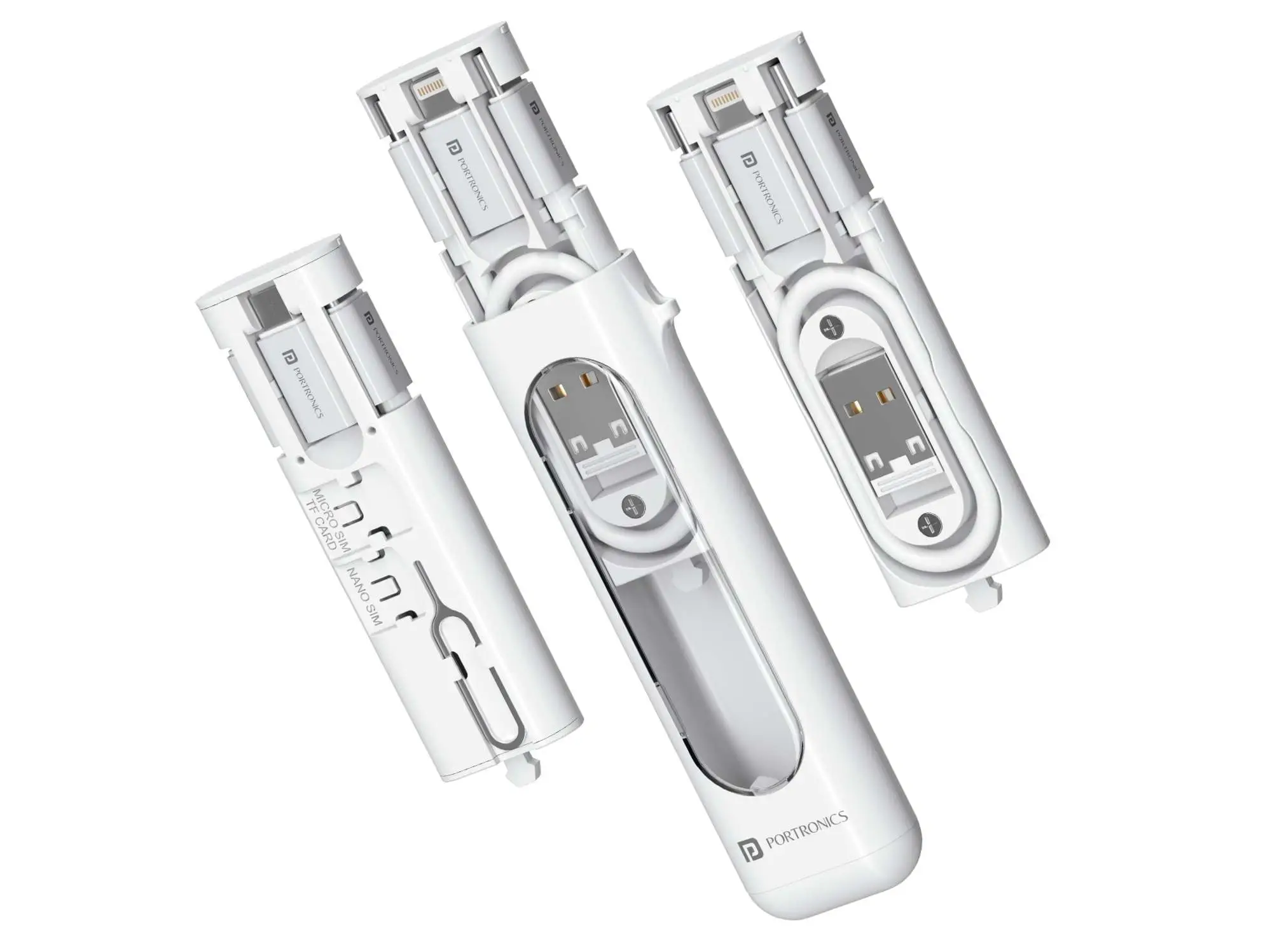 Portronics Snapcase 4 Type C to Type C Cable, Micro , 8 Pin, USB-A Extension, SD Card , Sim Card Slot, SIM Ejector Pin Portronics Snapcase 4 Type C to Type C Cable, Micro , 8 Pin, USB-A Extension, SD Card , Sim Card Slot, SIM Ejector Pin