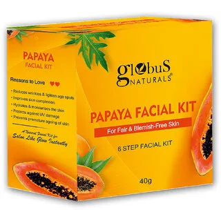 Globus Naturals AntiTanning Papaya Facial Kit with 6 Easy Steps Ayurvedic Herbal Prepration For Natural Glow Suitable For All Skin Types 40 gms Globus Naturals AntiTanning Papaya Facial Kit with 6 Easy Steps Ayurvedic Herbal Prepration For Natural Glow Suitable For All Skin Types 40 gms